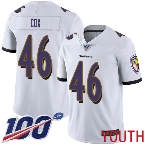 Baltimore Ravens Limited White Youth Morgan Cox Road Jersey NFL Football 46 100th Season Vapor Untouchable